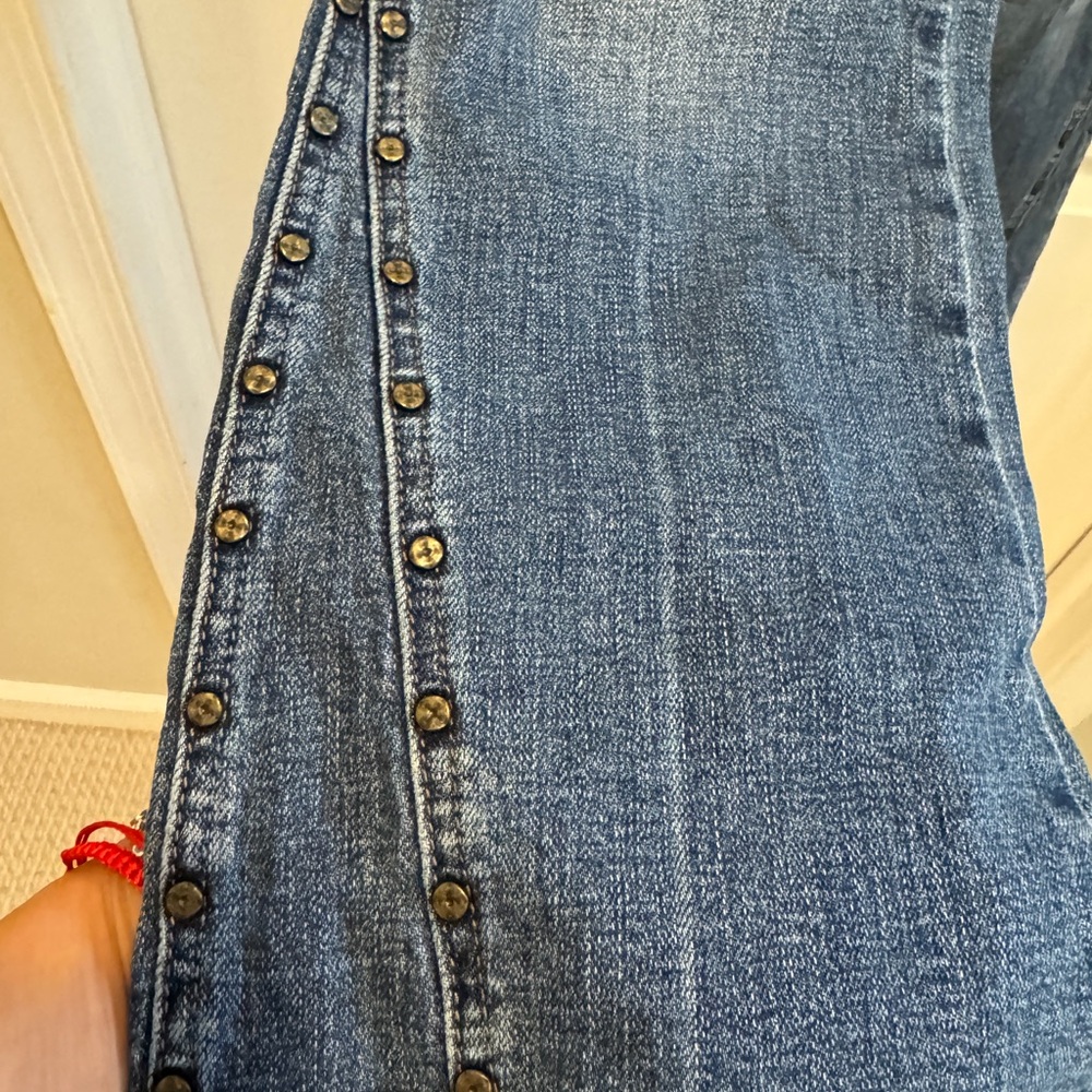 Free People Blue Studded Crop Raw Hem Flare Jeans-Effortlessly Cool